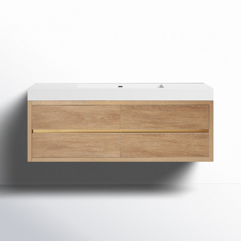 Vali 59.8'' Single Bathroom Vanity with Top, North American Oak Finish, White