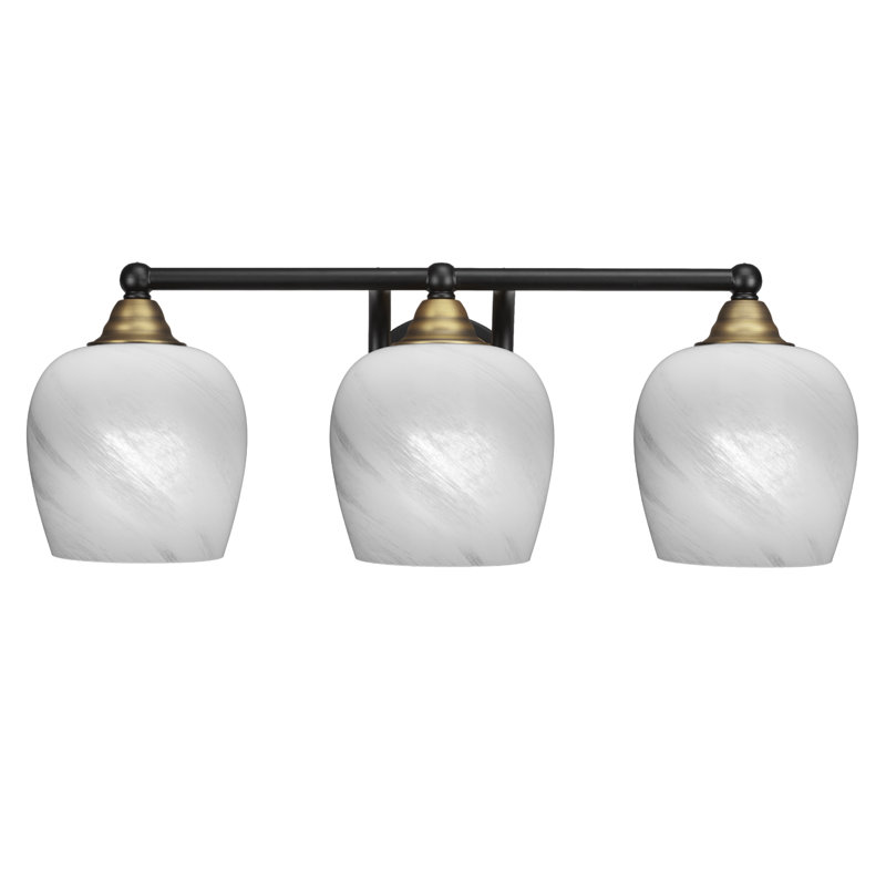 Michell 3-Light Bath Bar, Matte Black/Brass, White Marble