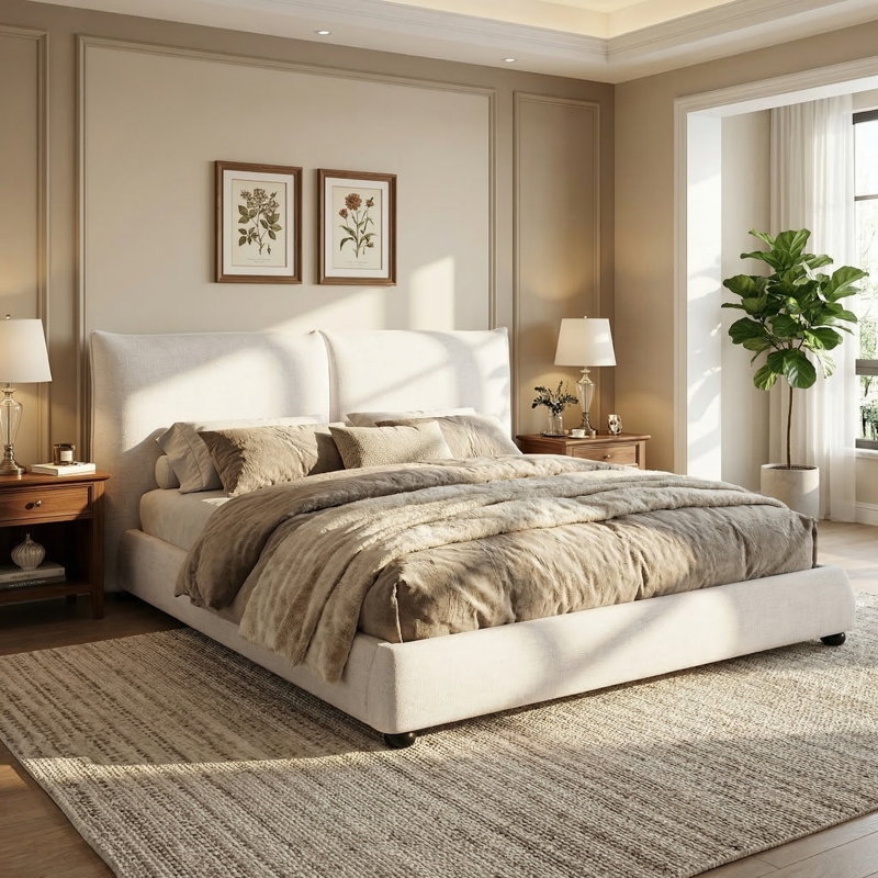 Valoria Upholstered Platform Bed With Pillow-Back Headboard, King