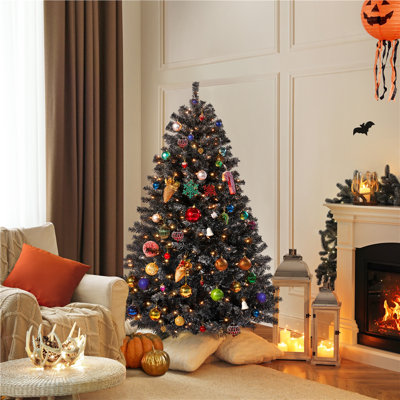 Easy Set-Up Lighted Spruce Black Christmas Tree
