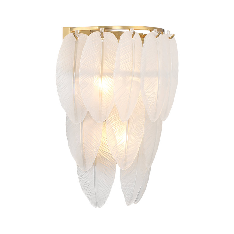Warm Brass 3-Light Sconce with Frosted Glass Feathers