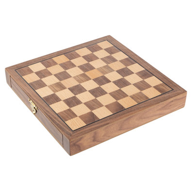 Jeu d'échecs magnétique - Jeu d'échecs magnétique de voyage pour les enfants de 6 ans et plus et les adultes - Petit tableau magnétique en bois incrusté avec tiroirs de rangement pour échecs Staunton sculptés à la main par Trademark Games