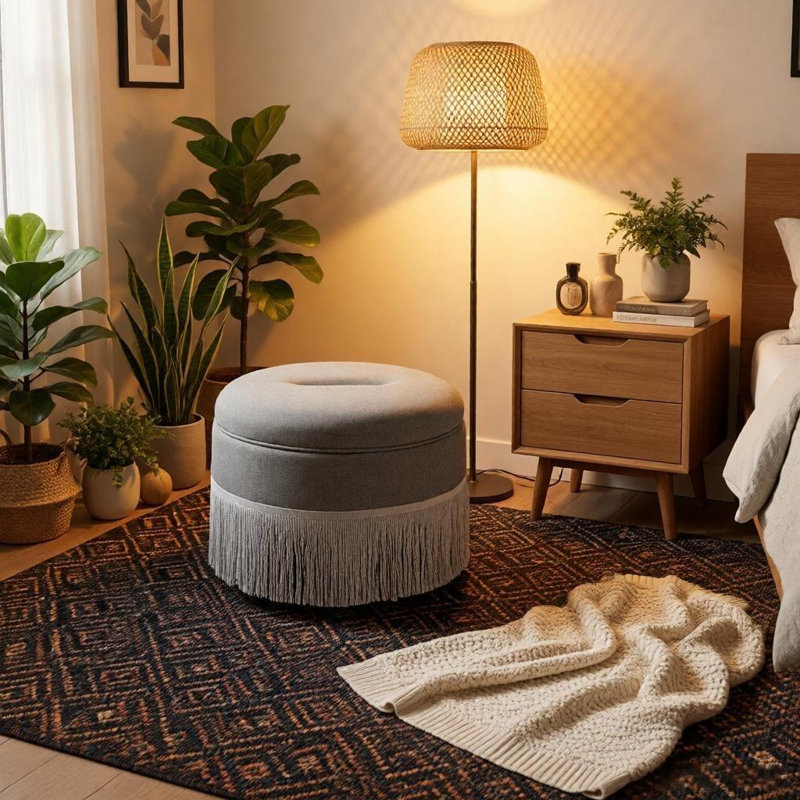 Banc de repose-pieds rond Haven avec repose-pieds 23,23 po, Gris