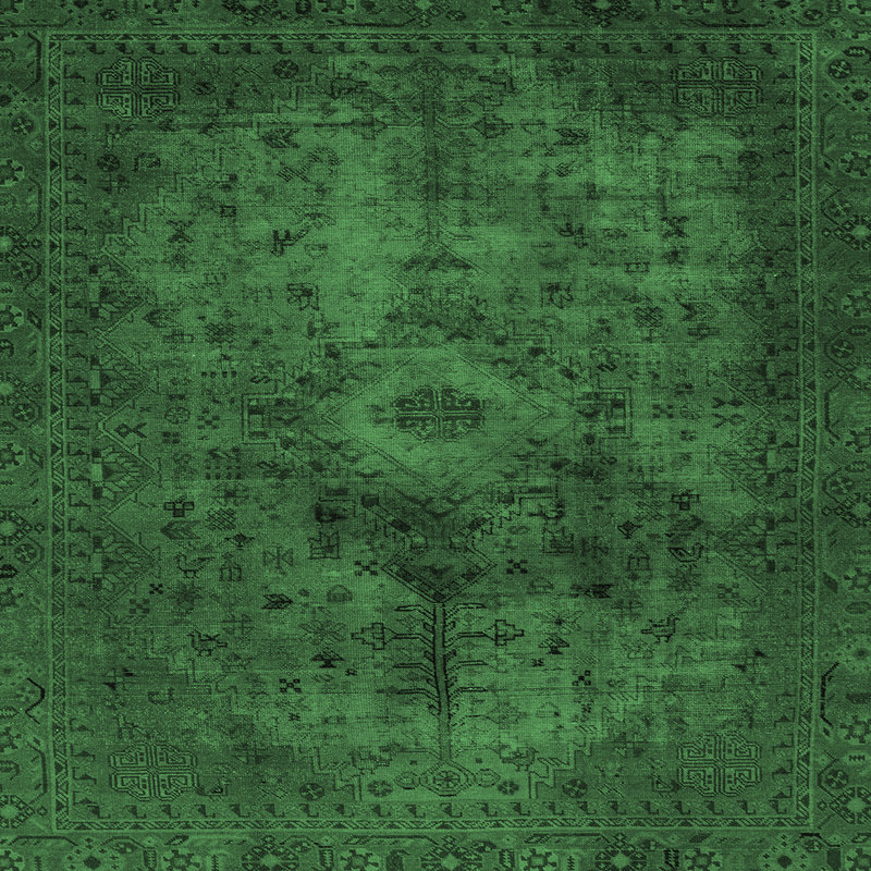 Tapis oriental en laine / polyester tissé à la machine en vert foncé, Carré 8 pi