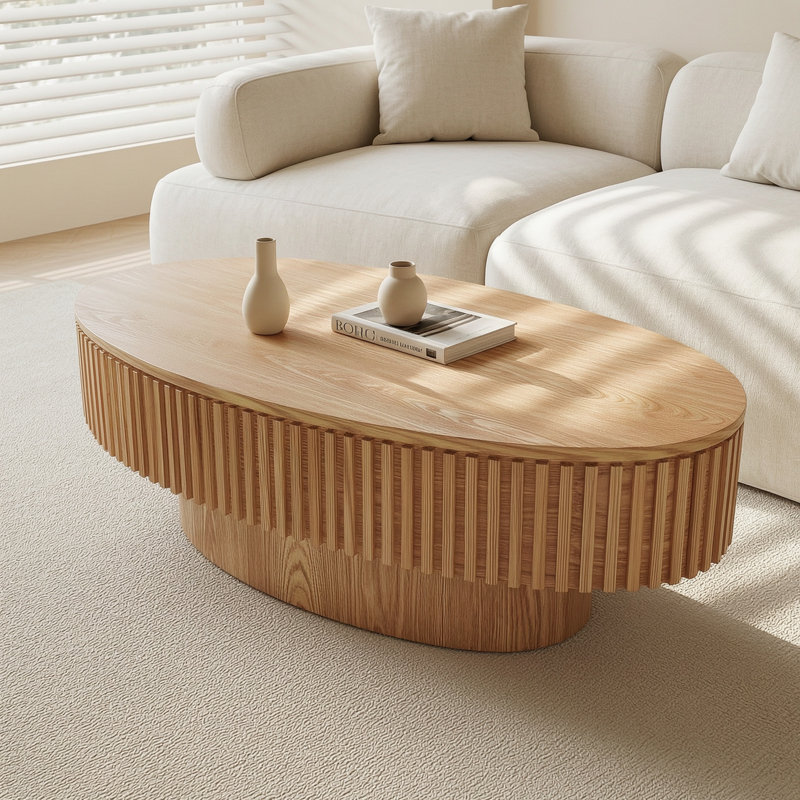 Table basse ovale avec rangement 47 po, Naturel