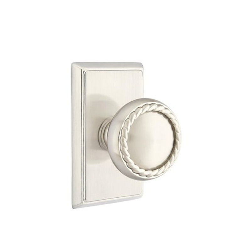 Ensemble de boutons de passage Emtek avec rosette rectangulaire et bouton en corde, Nickel satiné