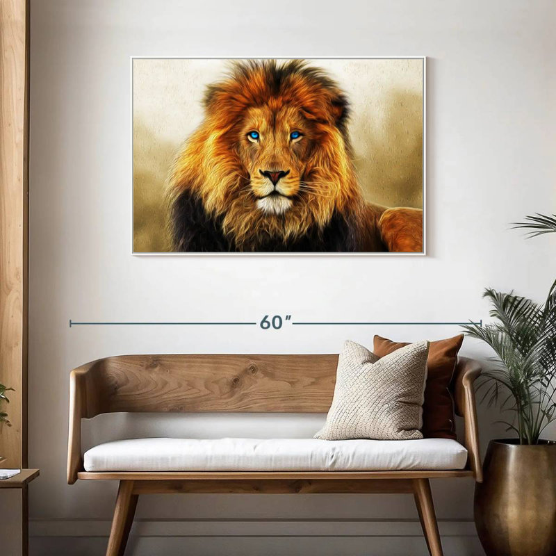 Lion aux yeux bleus, Cadre flottant blanc, 43 po x 29 po