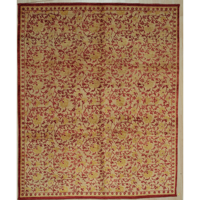 Tapis ivoire en laine noué à la main Celcc, Rectangle de 10 pi x 14 pi