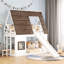 Lit superposé simple blanc et brun avec toit et glissade - Bois massif pour maison de chambre à coucher avec