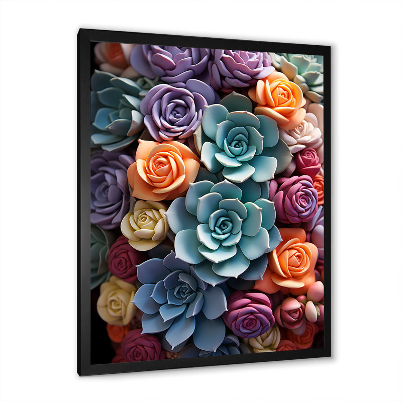 «Talum Blue Yellow Succulents Delight», reproduction sur toile, H 40 po x l 30 po x P 1,5 po, Cadre photo noir