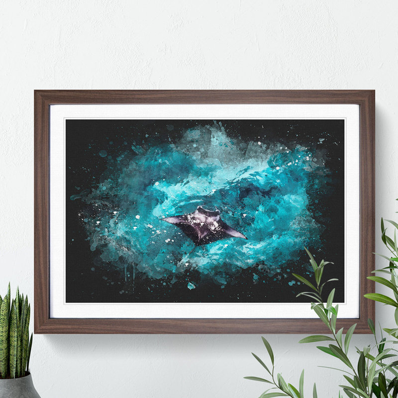Manta Ray - Picture Frame Graphic Art, Black Framed, 65cm H x 90cm W x 2cm D