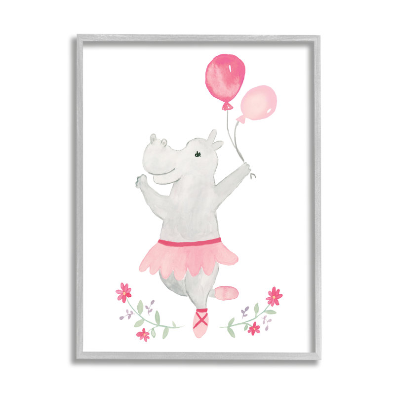 Cadre floral simple ballerine hippopotame rose par Heather Strianese - Peinture, H 30 po x l 24 po x P 1,5 po