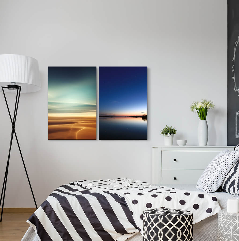 2-tlg. Leinwandbilder-Set - Grafikdruck „Desert Sahara Sea Sea Sunset Night Sky Horizon”