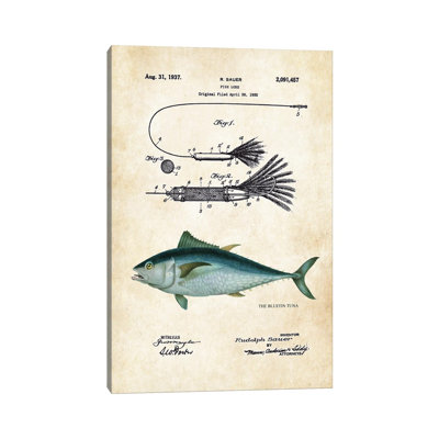 Bluefin Tuna Fishing Lure by Patent77 - Wrapped Canvas Drawing Print