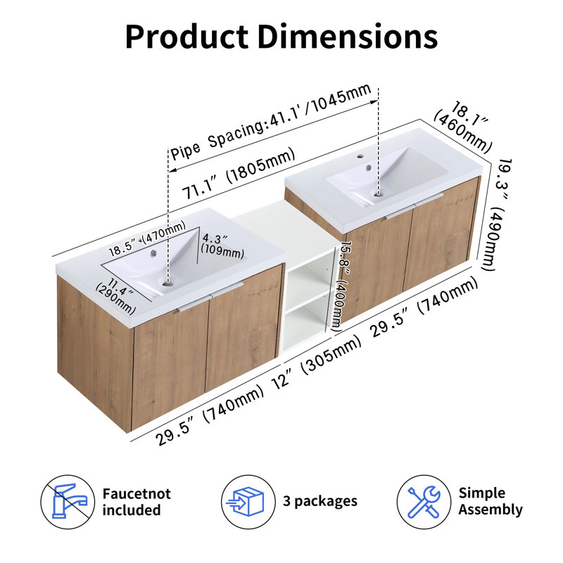 Meuble-lavabo flottant 72 "Unitas (RTA), 72"