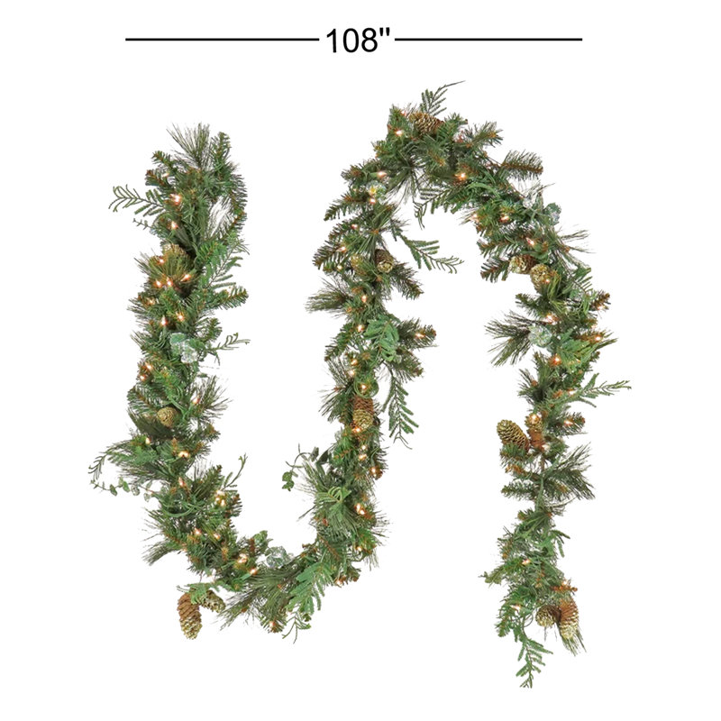 The Holiday Aisle® 9ft. North Conway Garland with Glittery Cones and LED Lights