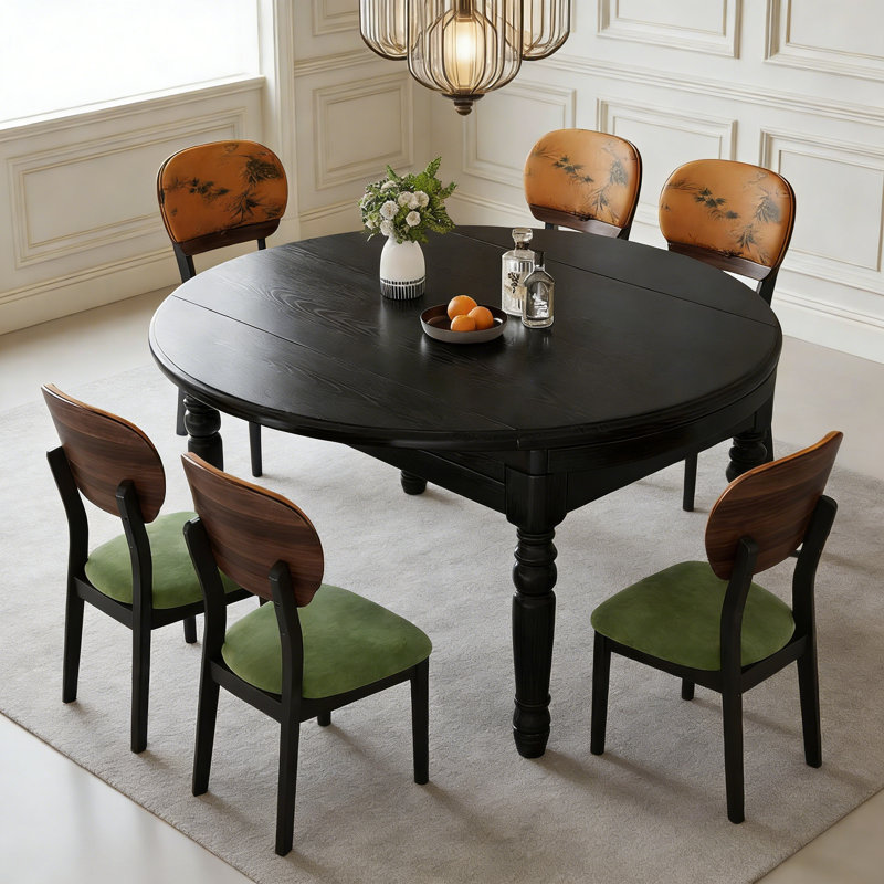 French Retro Light Luxury Black Dining Table