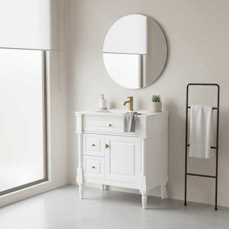 Meuble-lavabo moderne de 30 pouces avec lavabo et armoire de rangement intégrés | Idée de cadeau, 30", Blanc