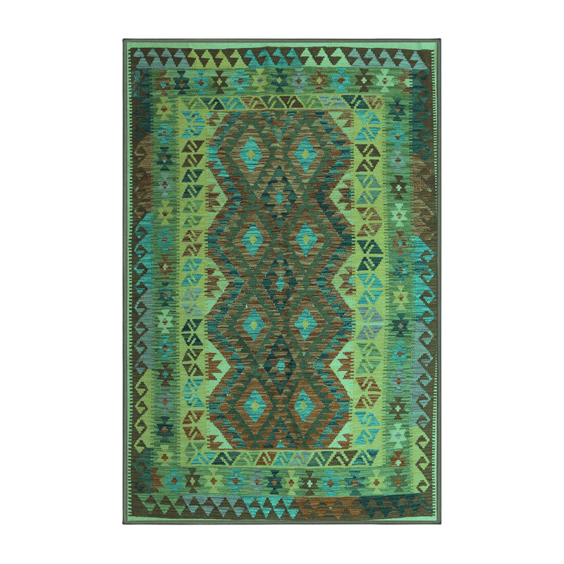 Tapis vert tissé à la machine Southwestern, Rectangle 2 pi x 4 pi