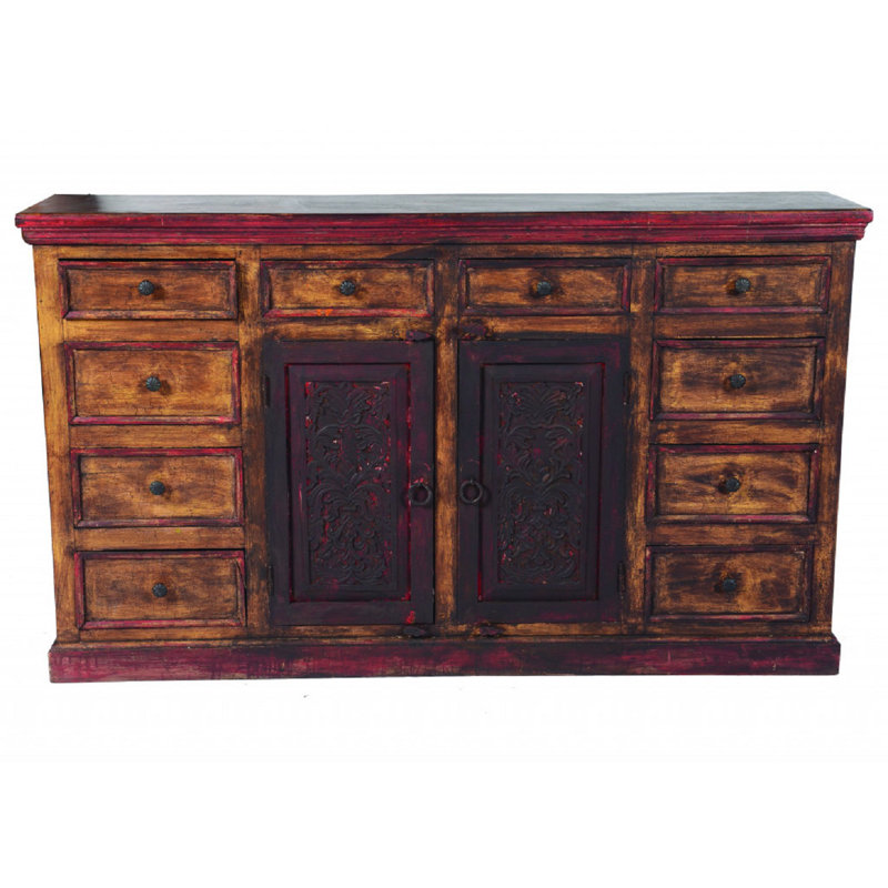 Table buffet à deux tiroirs 72 po en bois massif brun avec deux portes 72 po