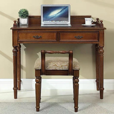 Nut-brown Rectangular Solid Wood Writing desk with drawers desk