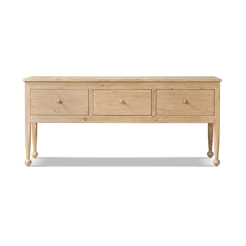 Console Balqis 72 po en pin recyclé à 3 tiroirs, finition Heritage brun naturel clair.