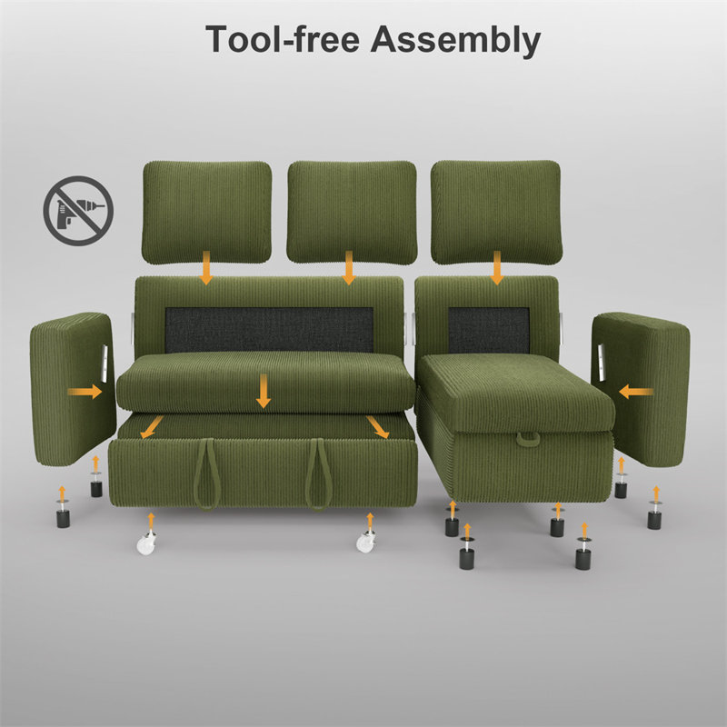 81" Sleeper Sofa Couch With Pullout Bed, Convertible Sleeper Sectional For Living Room, Comfortable Modular Couchs With Storage
