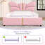 Structure de lit rembourrée en similicuir, avec tête et pied de lit en forme de papillon, structure de lit plateforme avec décorations en métal-609708399-609708398