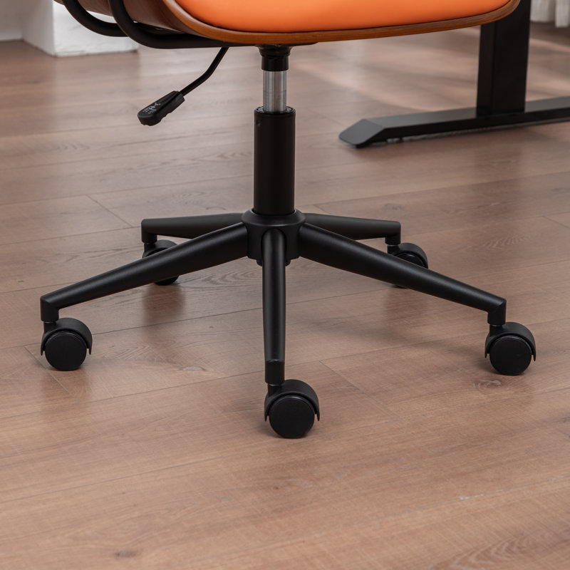 Bryonie Faux Leather Upholstered Office Chair With Bent Wood, Orange
