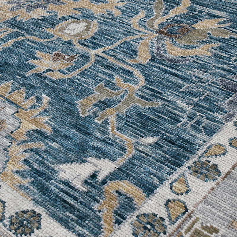 Blu Hand Knotted Wool Oriental Area Rug, Rectangle 8' x 10'