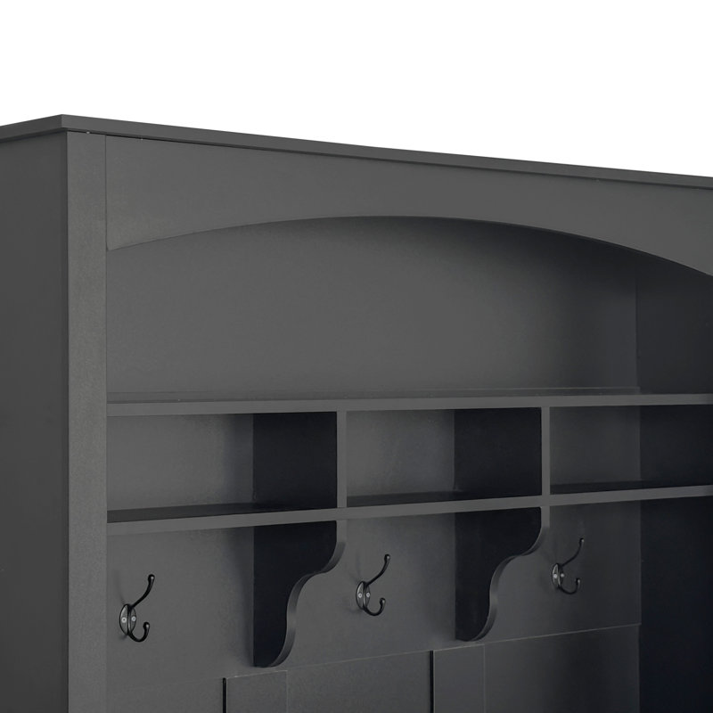Arbre d'entrée de 47,2 po de largeur avec banc et rangement pour chaussures, rangement multifonctionnel pour hall d'entrée avec 3 crochets, tablettes ouvertes et compartiments réglables
