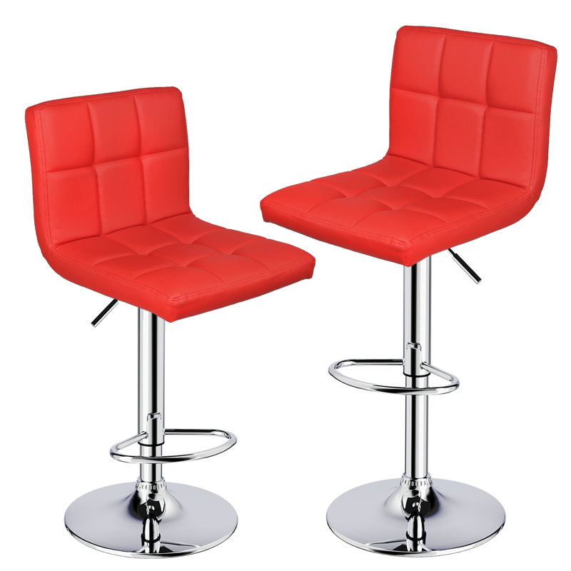 Ludmil Swivel Adjustable Height 32.5" Bar Stool, 2, Red