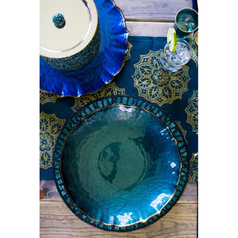 Baroque Glass Scalloped Charger, Aqua