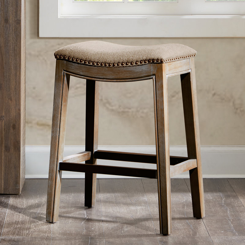 Alamea Nailhead Saddle Counter Stool, Linen/Brown