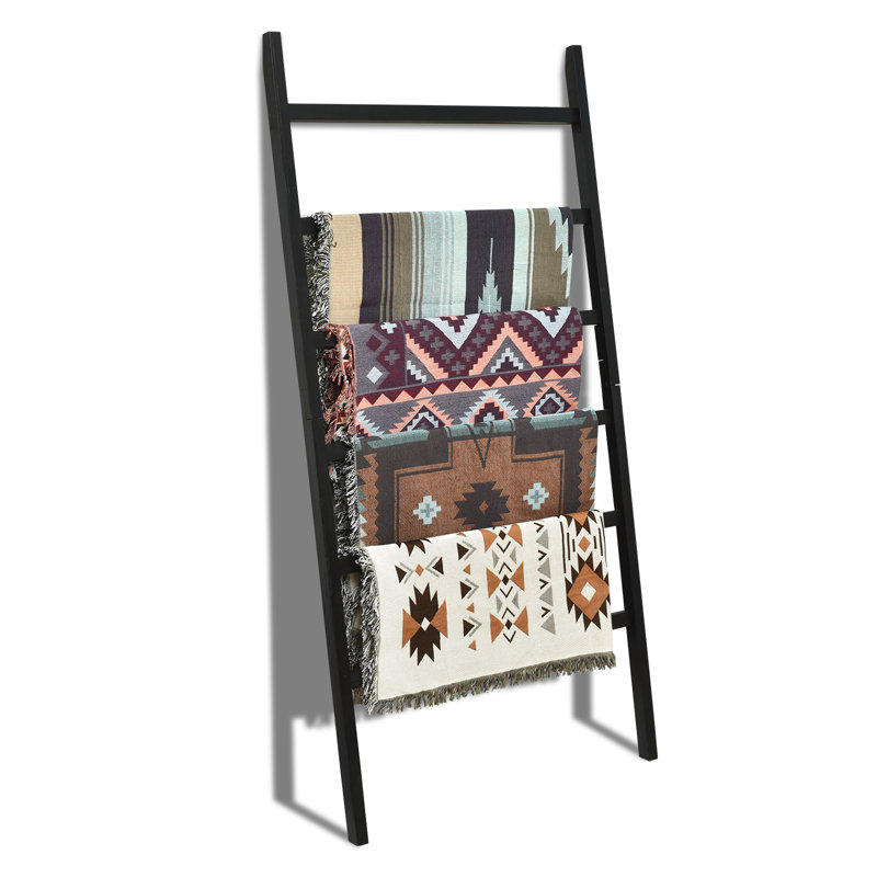 Très grand porte-serviettes en bois rustique 6 pi, Noir, noir, noir, noir