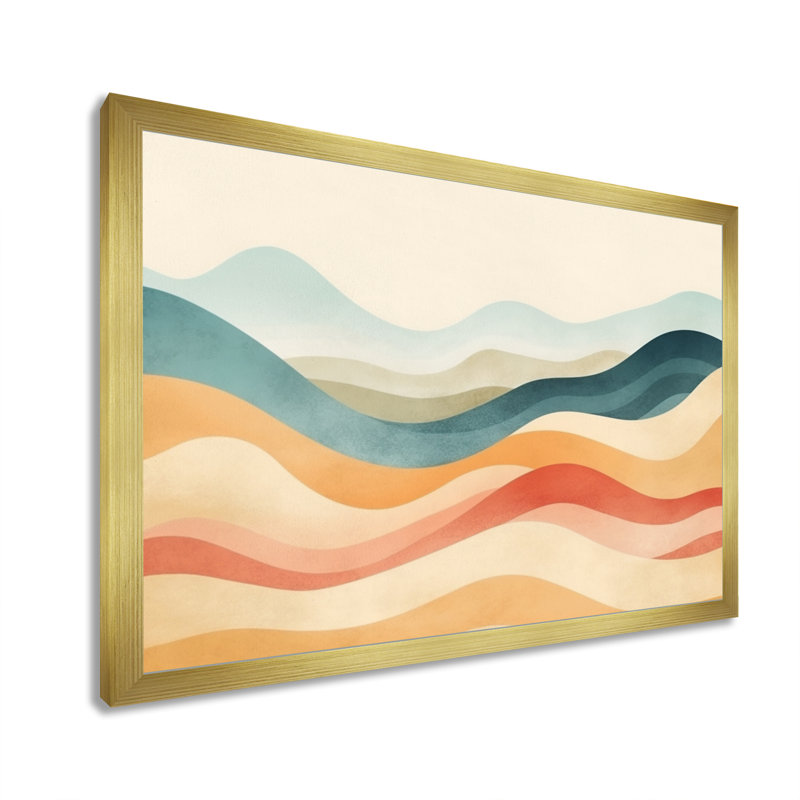 «Blue Beige Minimalims Fludity» sur impression sur toile, H 16 po x l 32 po x P 1 po, Encadrement doré
