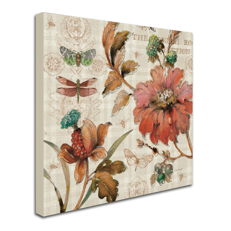 Floral Square Canvas Art with Red and Green Accents