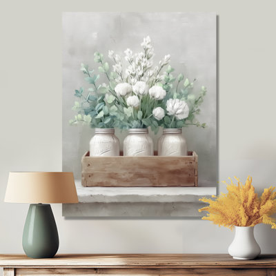 Rustic Farmhouse Peonies - Farm Wall Art For Living Room, White Farmhouse Canvas Print