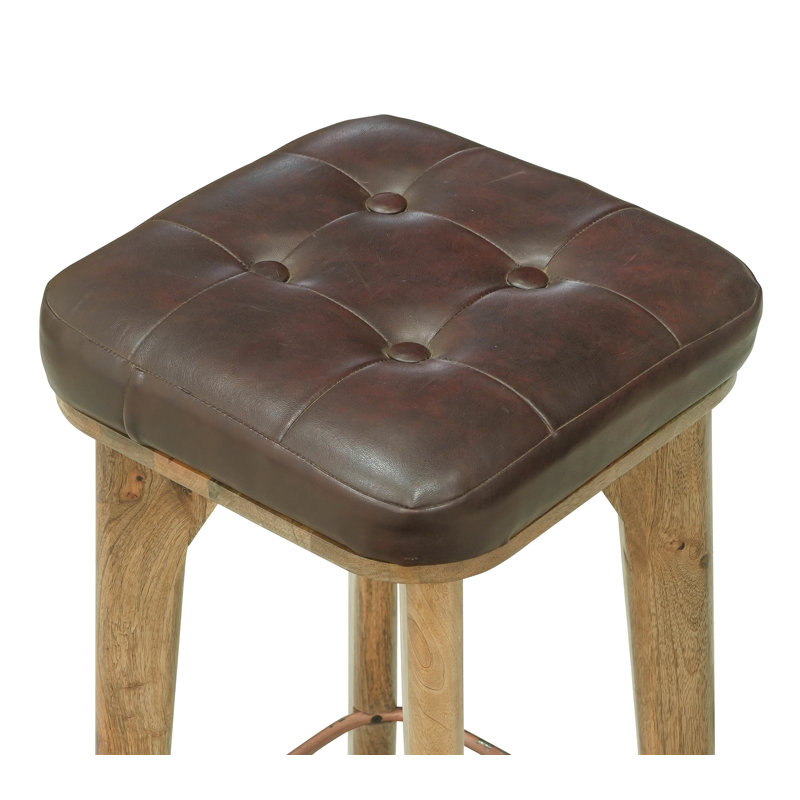 Upholstered Counter Stool with Solid Wood Frame