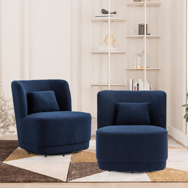 Prattsburgh 27.95" Wide Swivel Barrel Accent Chair, Blue Faux Fur