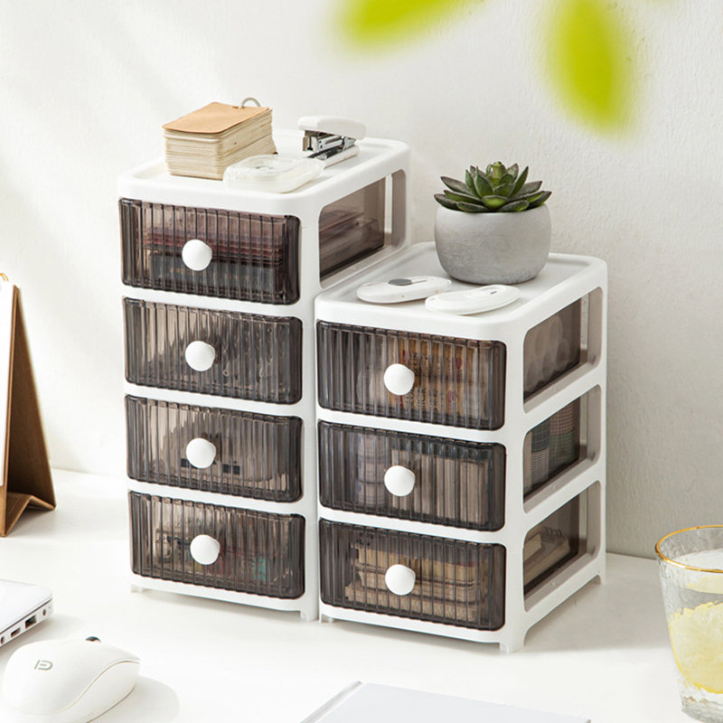 Livingandhome 4 Drawer Transparent Desktop Organizer