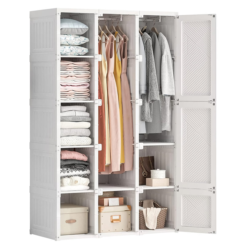 Organisateur de garde-robe pliable avec portes et cintres magnétiques - 11 portes blanches (2 cintres)