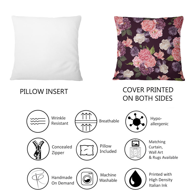 Coussin décoratif beige et violet Vintage Flowers IV - Traditional Printed 1
