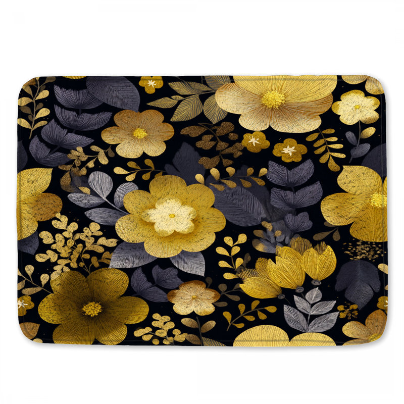 Floral Bath Mat Nature Bathroom Decor Bohemian Boho, Single - 17" L x 24" W, Yellow Floral 3