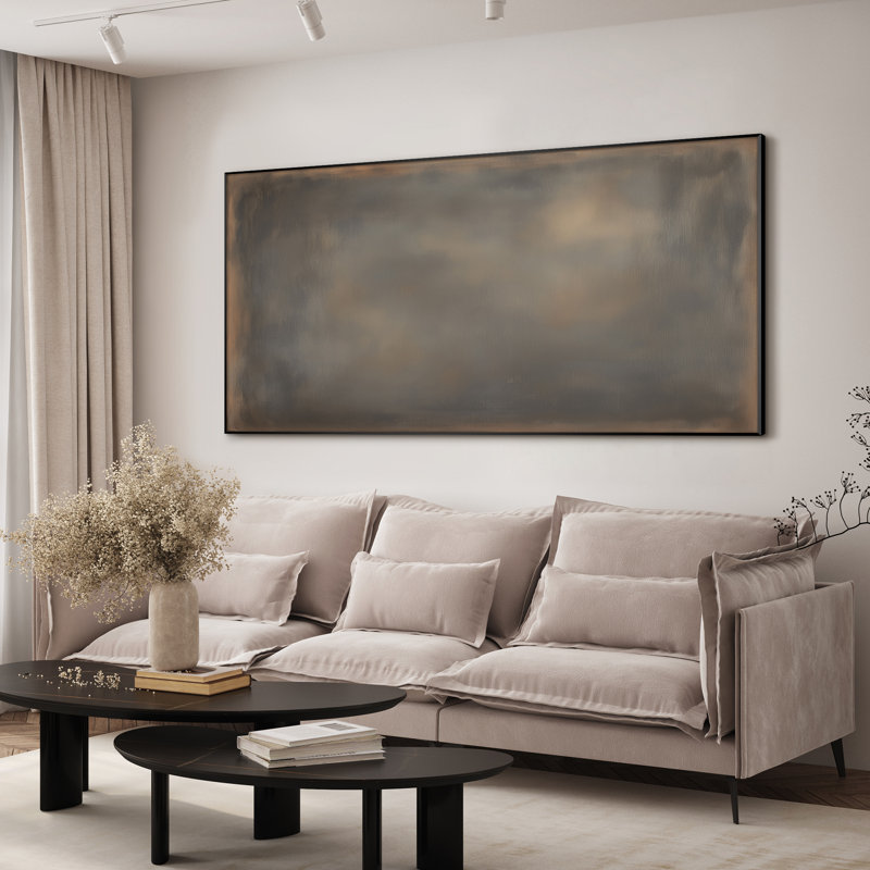 Très grand art mural imprimé sur tissu - chaleureux neutre neutre, décor de champ abstrait pour le salon ou la chambre à coucher - «Assemblage requis du cadre (cadre non fini)»
