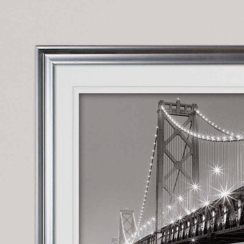 «Bay Bridge At Night», reproduction de peinture acrylique encadrée, Argent, H 30 po x l 40 po x P 1,5 po
