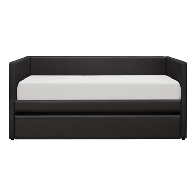 Faux Leather Upholstered Contemporary Daybed With Trundle Wooden Furniture 1Pc