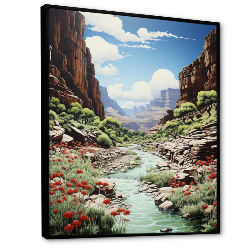 Canyon - Beauté intemporelle pointillisme I - Imprimé, H 20 po x l 12 po x P 1 po, Cadre flottant noir