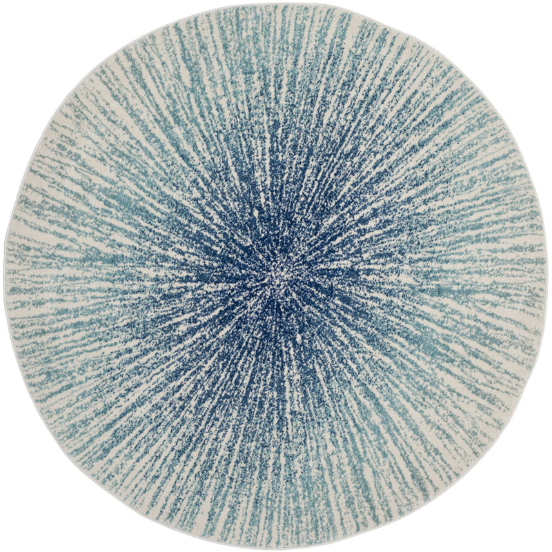 Tapis à motifs abstraits bleu royale et ivoire Faustina, Rond 4 pi