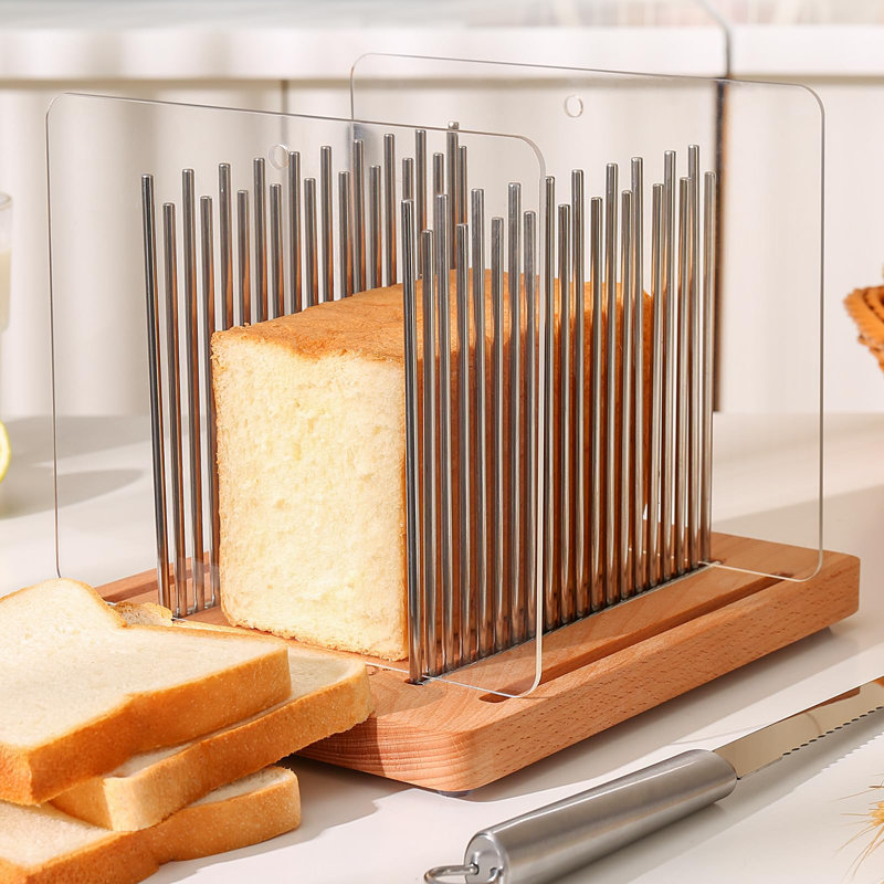 Bread Slicer, Bread Slicer For Homemade - Bread Cutting Guide Adjustable, Stainless Steel Slicing Guide, Durable And Stable Wooden Structure With Bread Knife